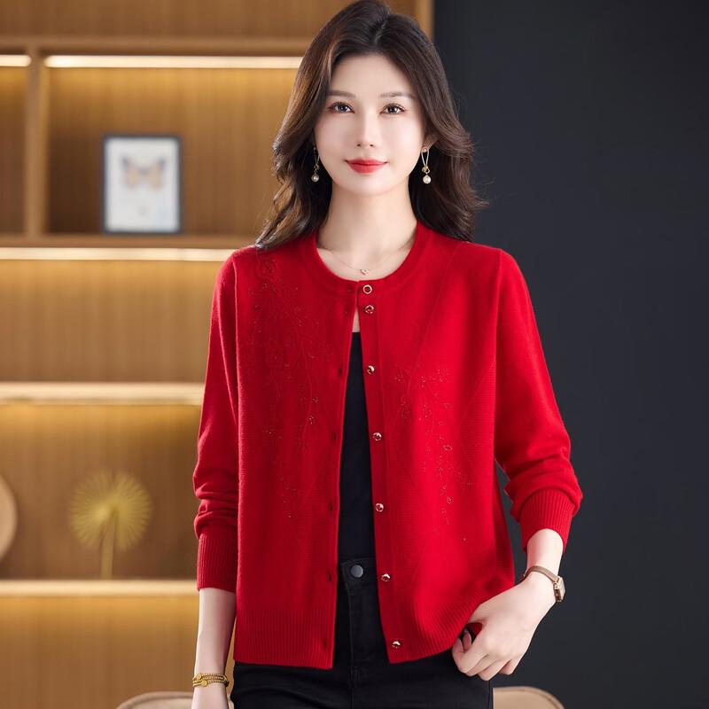 Yuzhaolin Women's Embroidered Knit Cardigan for Mature Women