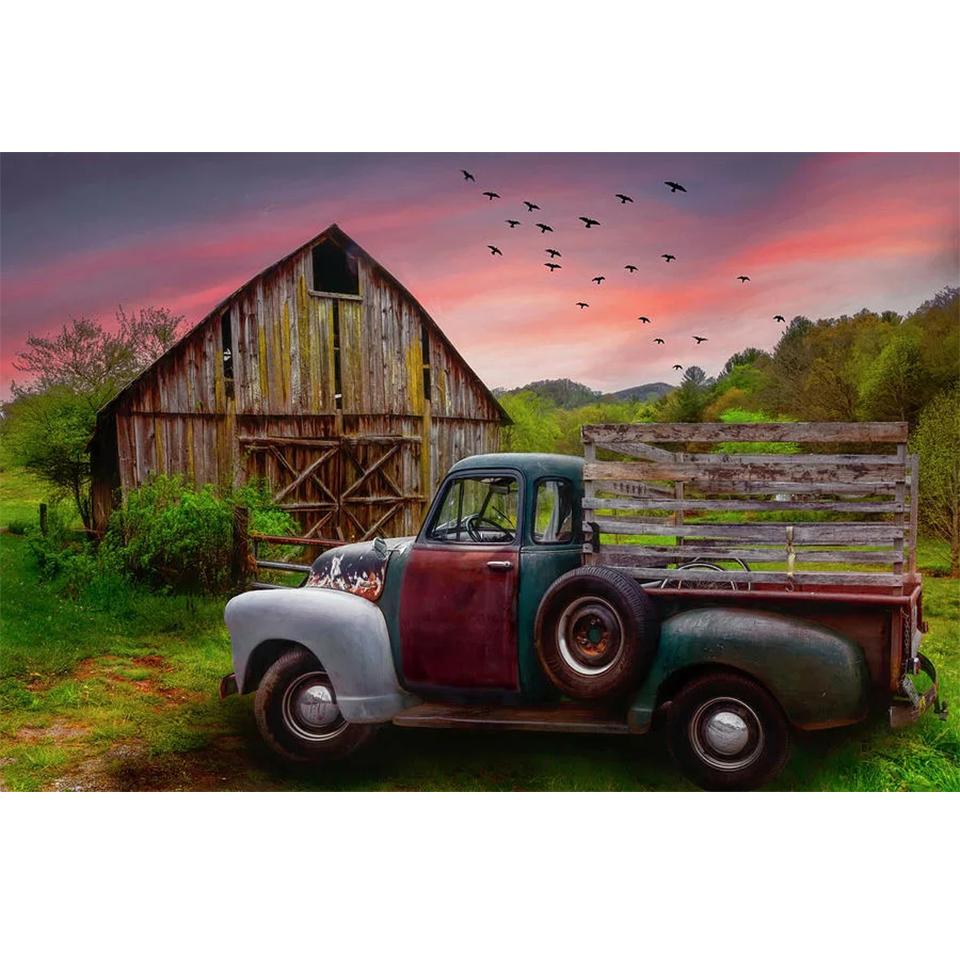 Set Pictură Diamant 5D DIY Vedere Stil Rural Mașină Rotund Pătrat Complet Broderie în Cruce Decor de Perete Acasă Artă Meșteșuguri