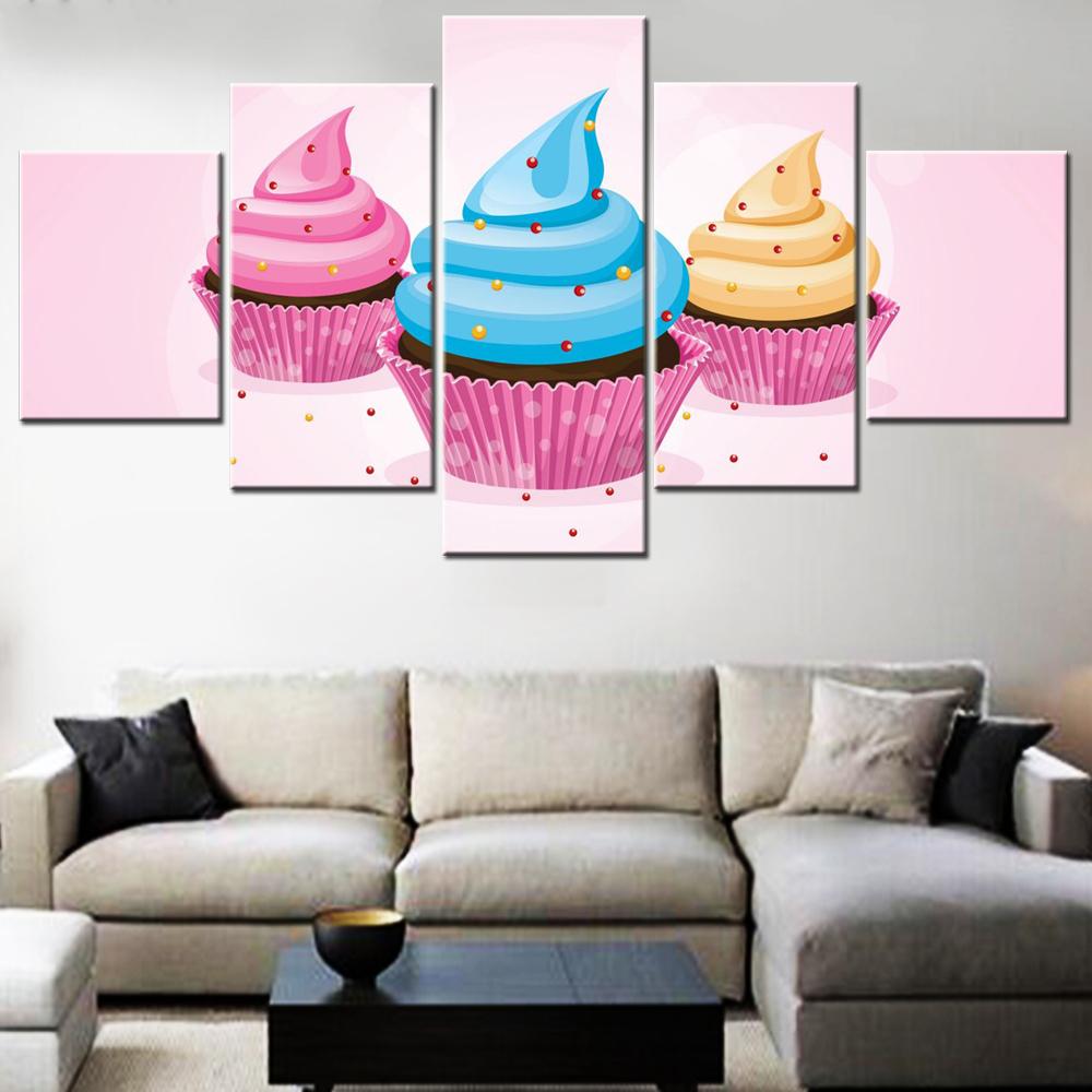 5 Pieces Canvas Wall Arts Poster Painting Food Ice cream Cupcake Wallpaper Interior Home Decor Morder Picture Printing Mural
