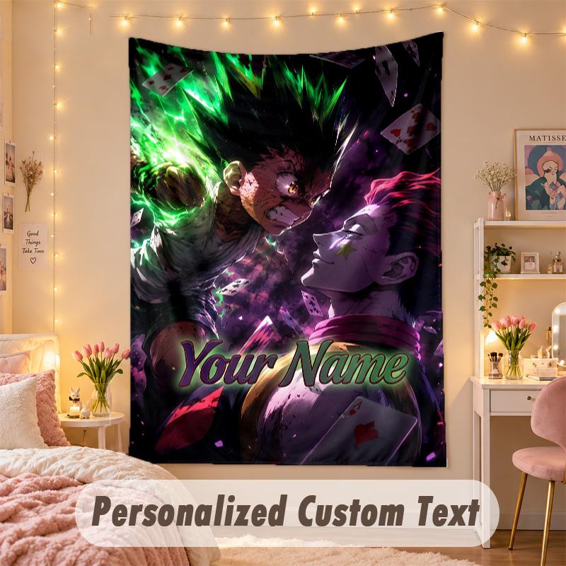 Custom Personalized Tapestry,Hunter × Hunter Print Custom Name Text Wall Art Hanging for Bedroom