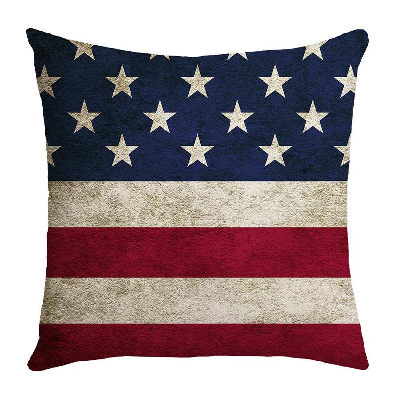 Independence Day Flag Four-piece Set, Linen Material, Home Cushion Cover, Five-pointed Star, Blue, White and Red Striped Letter Print