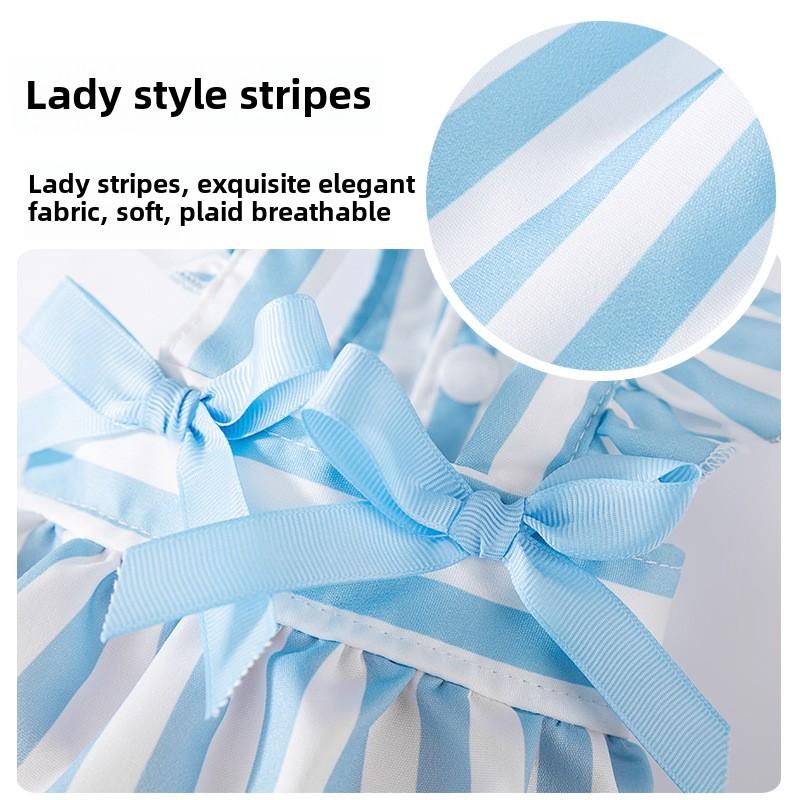 Spring Summer Dog Korean Princess Style Lady Striped Bow Suspender Skirt Cat Dress Pet Clothes