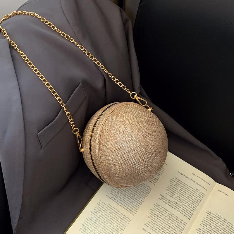 Bag women's bag 2025 new small round bag fashionable metal portable chain trendy shoulder crossbody personalized design bag