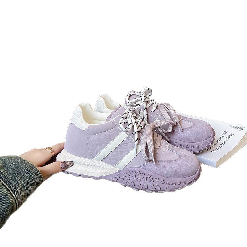 Color Matching Thick-soled Versatile Inner Height-increasing Spring Lace-up Round Head Casual Shoes