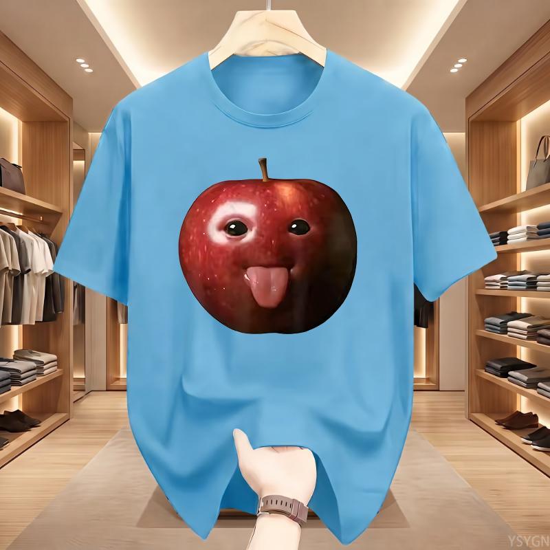 Funny Silly AI Apple Gen Z Meme BrainRot Humor Tongue Out T-shirt for Men T Shirts Crewneck Short Sleeve Tops