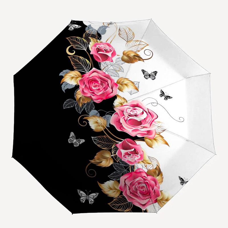 1pc Floral Butterfly Design Umbrella with Plastic Handle,Suitable for All Seasons Umbrellaptys26023