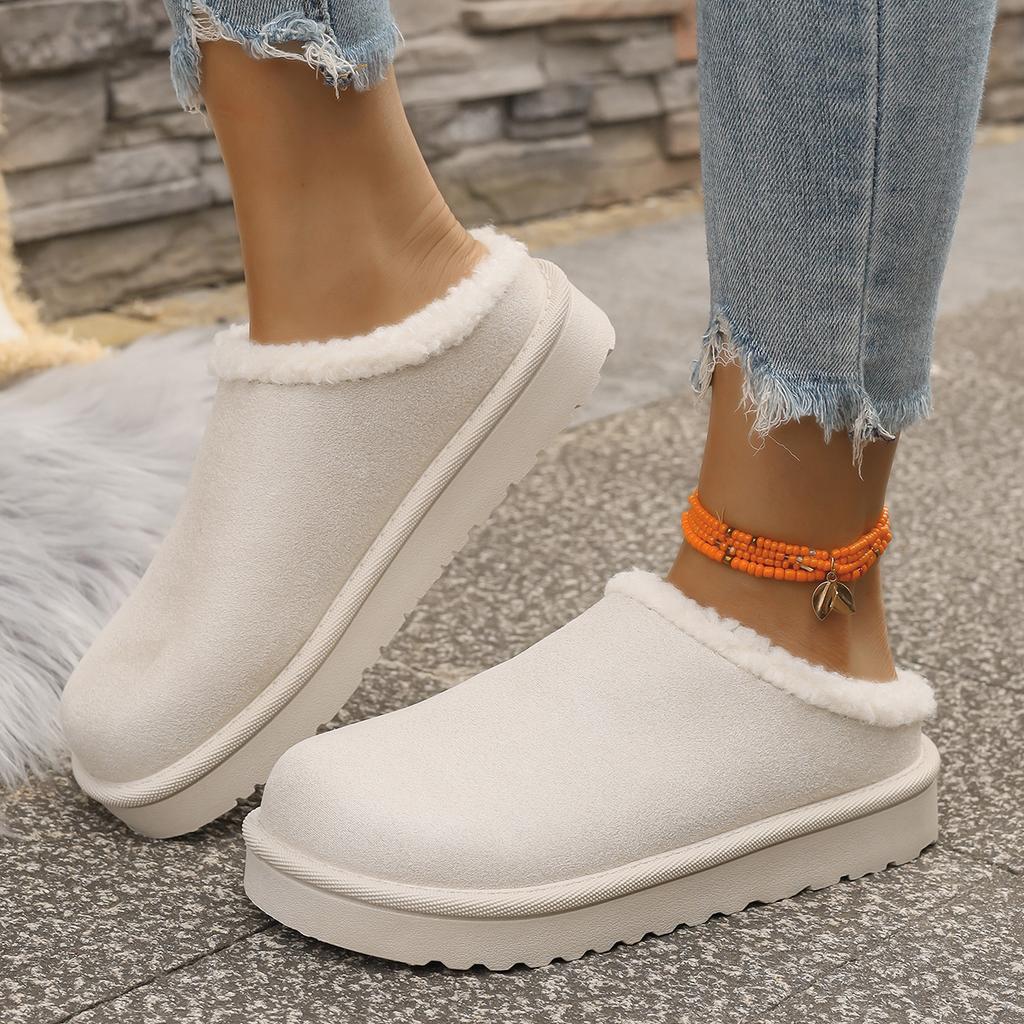 Snow Boots for Women Winter New Cashmere Warm Thick Soles Without Heel-covered Hair Half Slipper Cotton Shoes for Women Boot