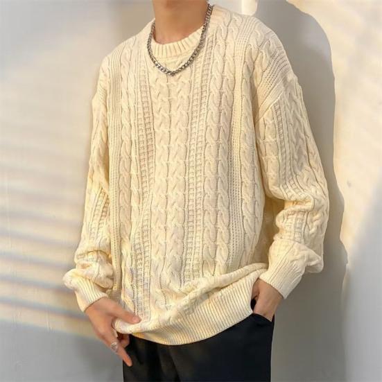 Men Fall Winter Sweater Solid Color Knitted Warm Thick Long Sleeve Loose Anti-shrink Pullover Casual Couple Unisex Sweater