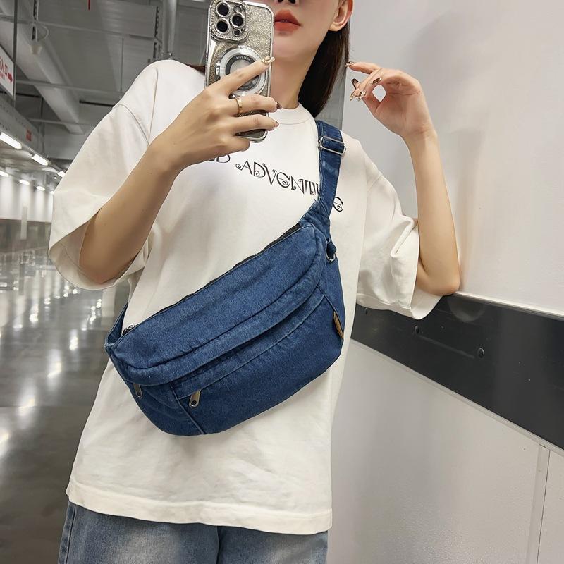 Bags Women'S Messenger Bags Foreign Style Super Fire Versatile Denim Breast Bags Men'S Fanny Bags Street Student Satchel