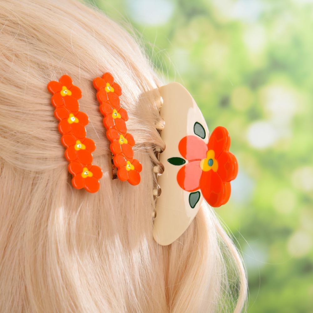 Colorful Acetic Acid Shark Clip Rhinestone Back Head Hair Grab Cute Sakura Barrettes  Girls