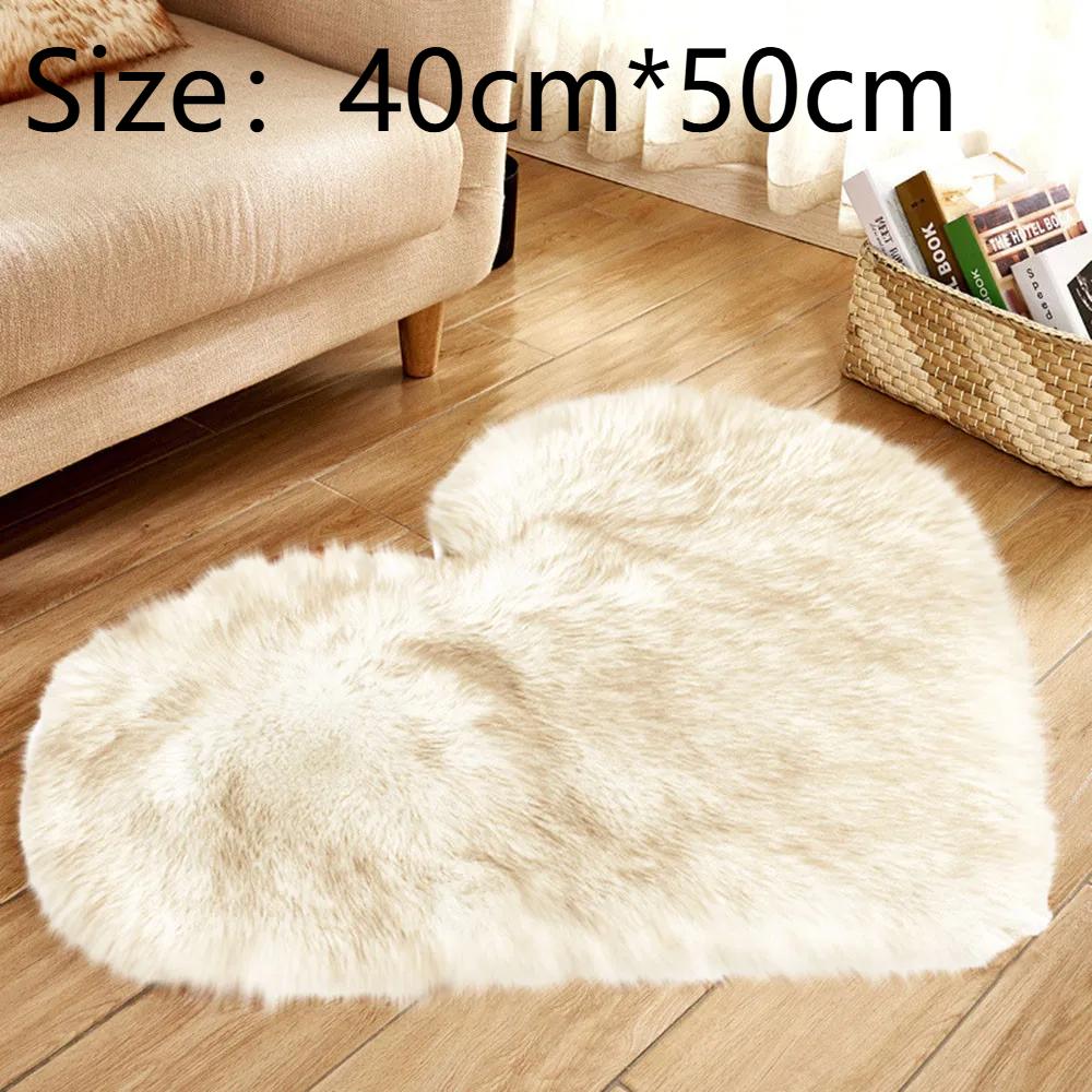 Faux Fur Area Rugs Heart Artificial Sheepskin Carpet Non Slip Floor Wool Fluffy Soft Mat Bedroom for Living Room