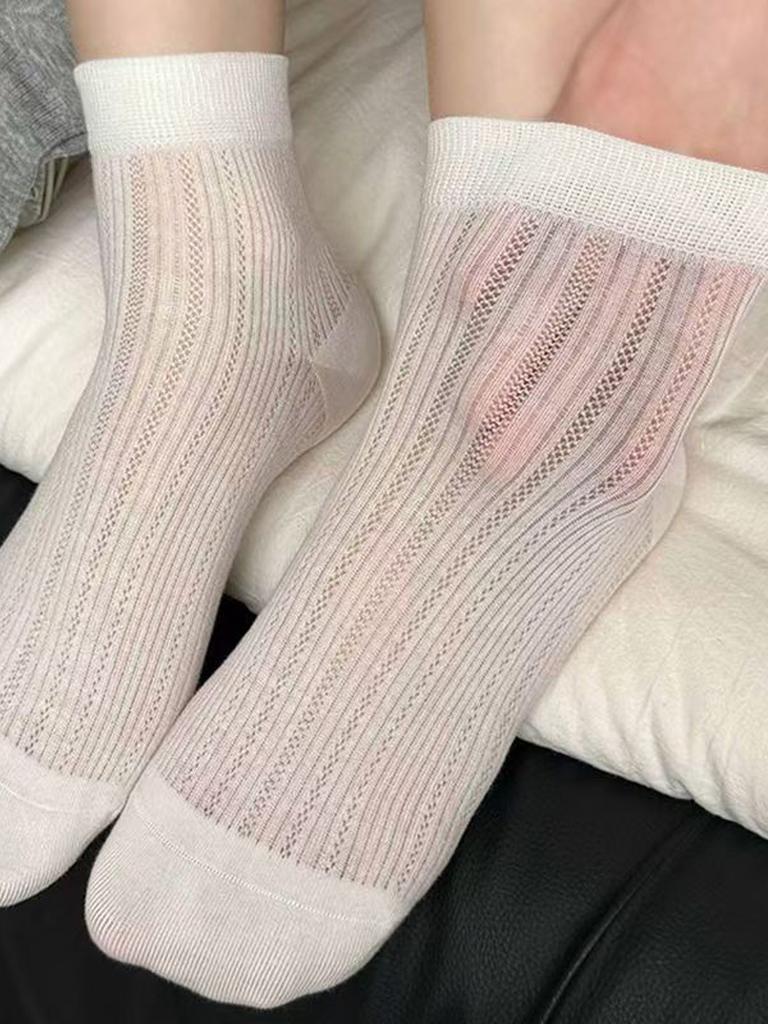 3 Pairs Women Summer Thin Mesh Socks Women Short Ssocks Student Solid Color Simple Summer Midsole Breathable Sports Socks