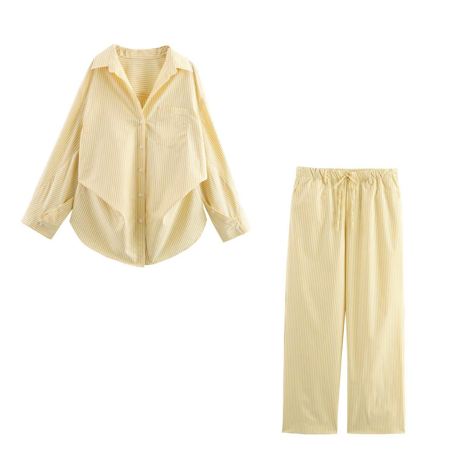 

Spring 2025 Women s Striped Poplin Shirt & Casual Pants Set Extra Small