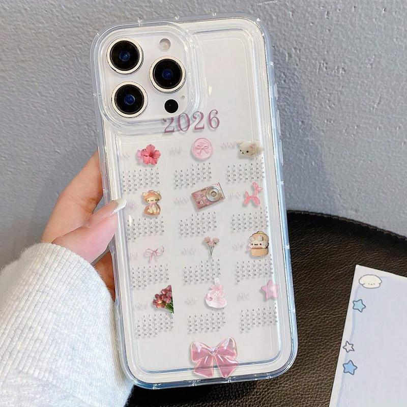 2026 Calendar Pattern Air Cushion Transparent Phone Case For iPhone 17 16 15 14 11 Pro Max Plus 13 12 16E 17 Air Bumper Cover