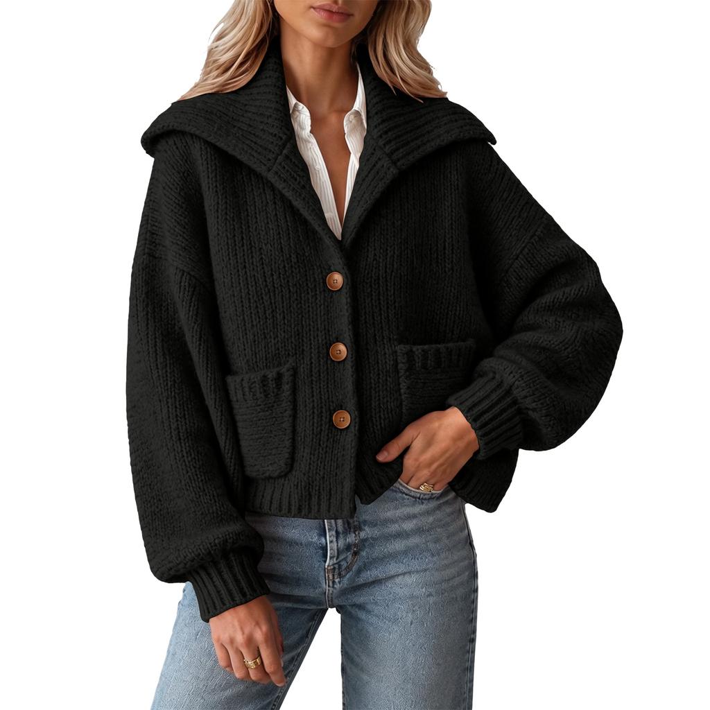 Women's Vintage Cropped Single-Breasted Sweater Cardigan with Pockets, Casual Knit Outerwear