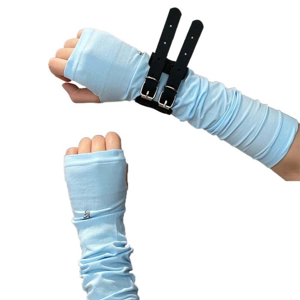 Spandex Ice Silk Finger Sleeves Hip-hop Y2K PU Wristband Sun Protection Punk Black Arm Cover  Girls