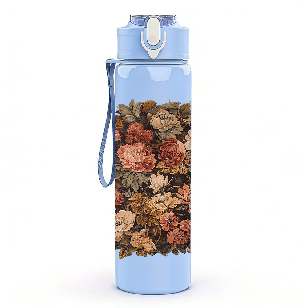 1PC Dried Withered Bouquet 750ml Color Plastic Sports Water Bottle Leakproof Flip Straw Lid Suitable for Sports Office Home Use