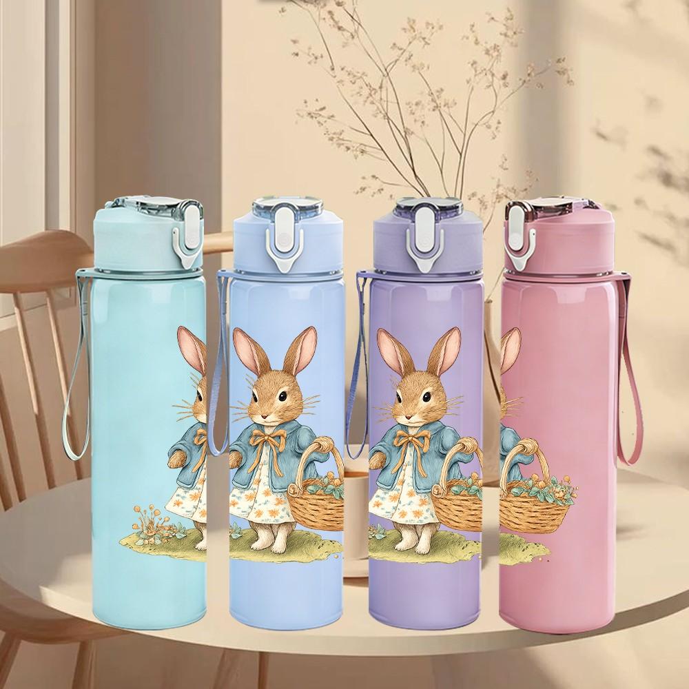 1PC Basket Easter Bunny 750ml Color Plastic Sports Water Bottle Leakproof Flip Straw Lid Suitable for Sports Office Home Use