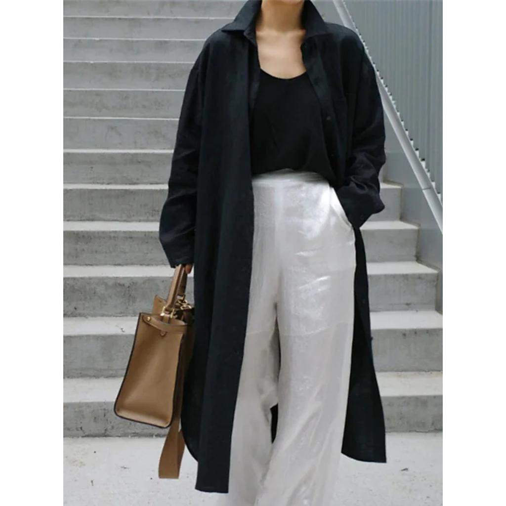 Spring and Summer Cotton and Linen Shirt Skirt Loose Irregular Shirt Cardigan Long Dress