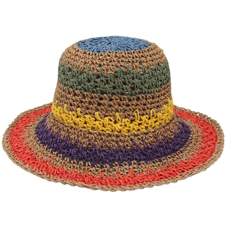 Ethnic Style Holiday Straw Hat Colored Weaving South East Asia Style Ethnic Minority Dance Hippie Foldable Bucket Hat