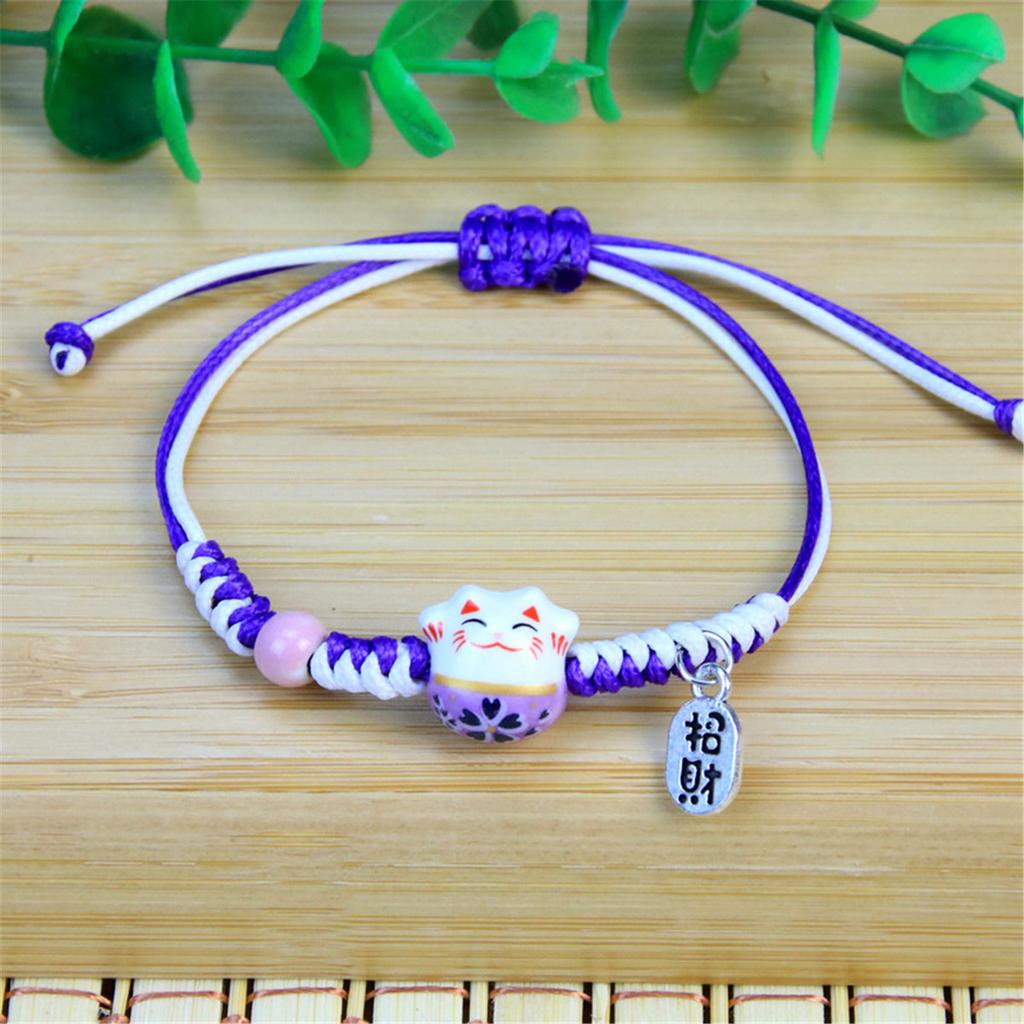 Charm Versatile Lovely Cat Ceramic Woven Bracelet Couple Cute Japan Lucky Kawaii Pendant Rope Chain Jewelry Gift Wholesale