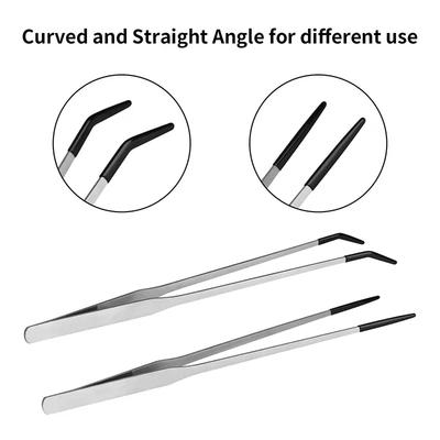 Stainless Steel Reptile Feeding Tongs With Rubber Tips Aquarium Aquarium Straight And Curved Tweezers Pet Feeding Accessories