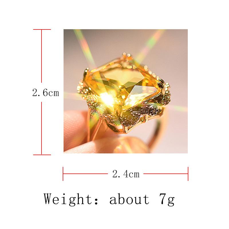 Milangirl  Square Cyrstal Engagement Ring Women Champagne Big Zircon Rings For Women Vintage Zircon Yellow Rings  Gifts