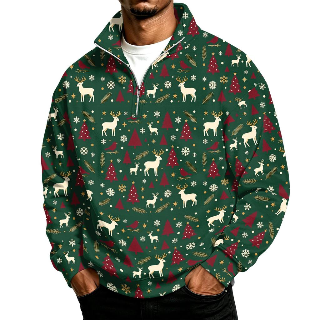 Herren Casual Sweatshirt mit Stehkragen und Weihnachtsdruck für die Feiertage