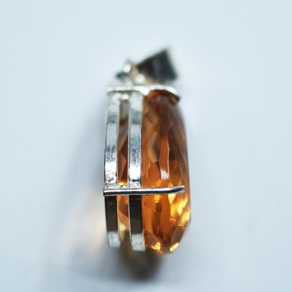 75.90 Honey Topaz Pendant Lab Created 925 Sterling Silve Gemstone CERTIFIED my-369-k