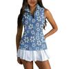 Women Sleeveless Golf Polo Shirt with Zipper Collar Printed Athletic Tank Top for Outdoor Sports and Casual Wear