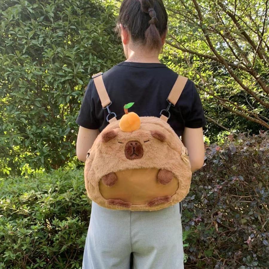 Kids Capybara Plush Backpack Large Capacity Capibara Knapsack Women Fashion Bag Kawaii Soft Animal Doll Toy Birthday Gifts