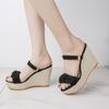 Two Wearing Wedge Heel Women's Shoes Summer Sweet Bow Sandals Fashion Fish Mouth High Heel Cool Slippers