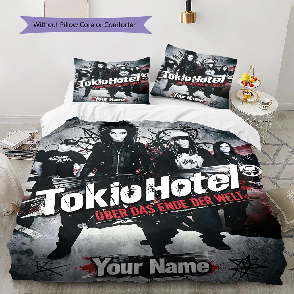 Name Custom Tokio Hotel Pattern Bedding Set Quilt Cover Pillowcase Home Decor Gift (1 * Duvet Cover + 2 * Pillowcase, Without Core)