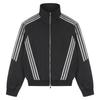 Unisex Retro Sporty Zip-Up Jacket With Stand Collar Triple Stripe Detail Loose Fit Nylon Outerwear