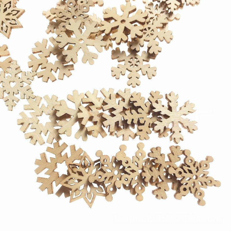 50PCS Snowflake Decorations Wood Slices Ornaments Christmas Cutouts Buttons Tags for Xmas Tree Hanging Painting DIY Crafts