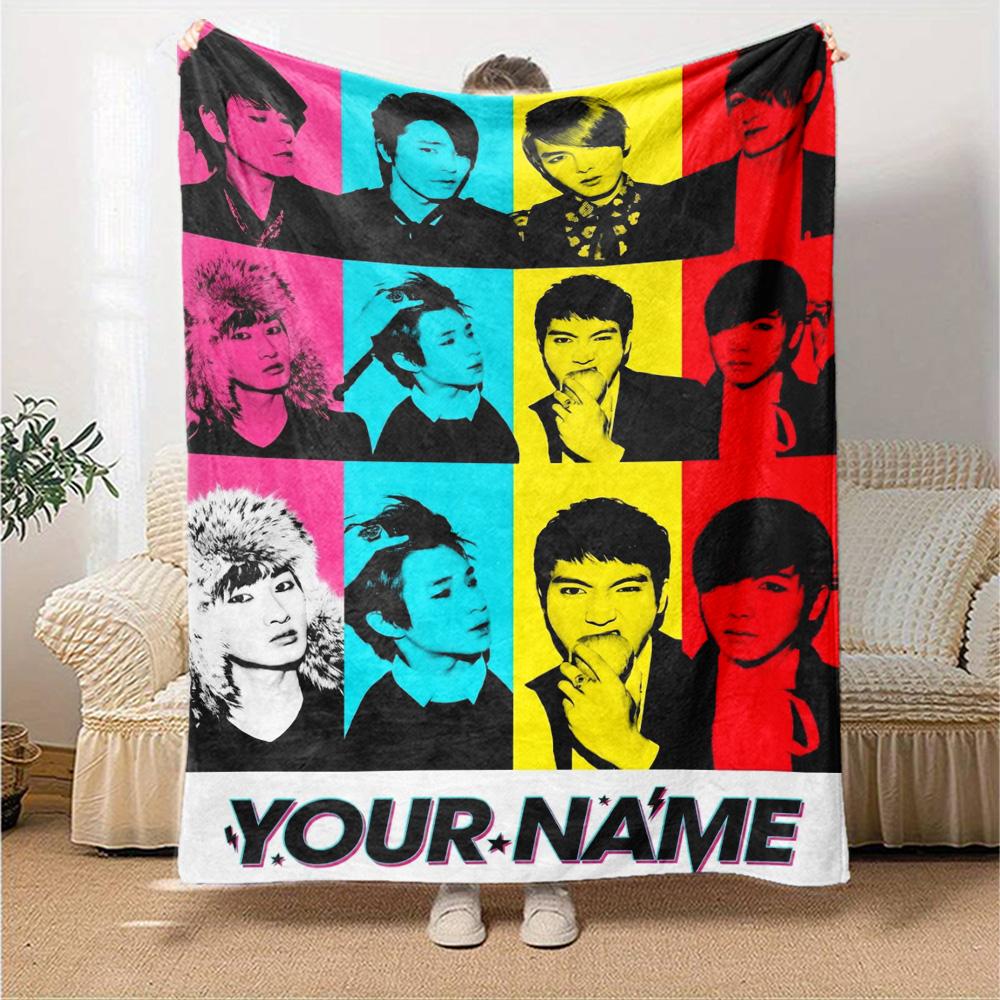 Name Custom Super Junior Print Flannel Blanket High Quality Warm Comfortable Cover for All Seasons Perfect for Gifts Home Decor