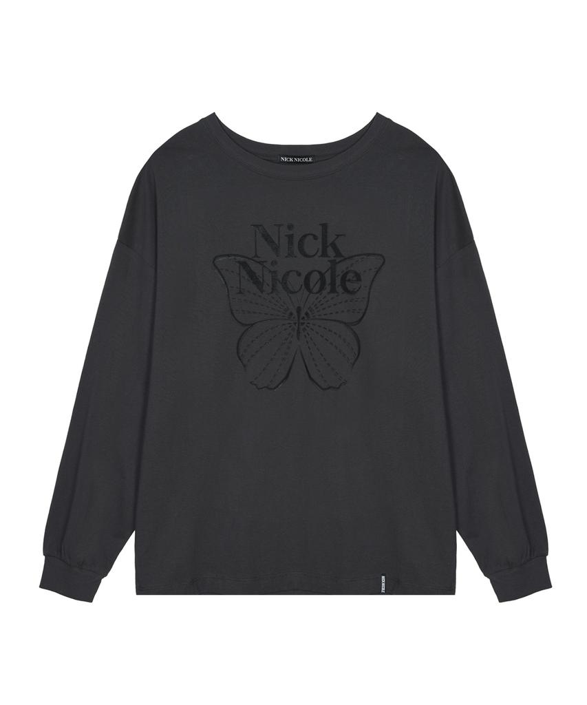 Nigaennikol Butterfly Signature Ls Top_Charcoal Black