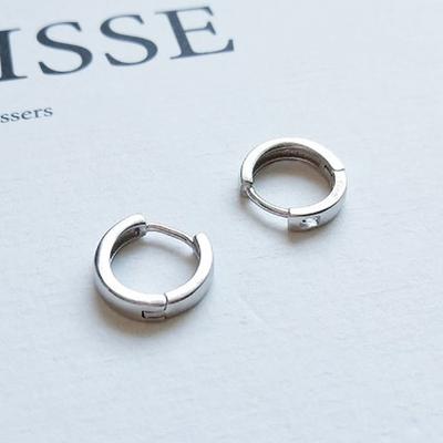 (2P)P0885 S925 Silver One-Touch Round Ring Piercing Ring Earrings