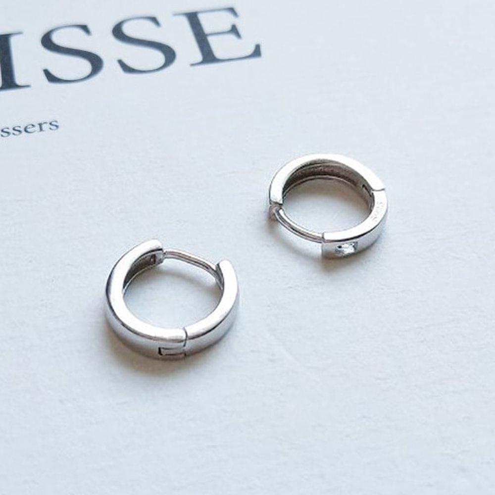 (2P)P0885 S925 Silver One-Touch Round Ring Piercing Ring Earrings