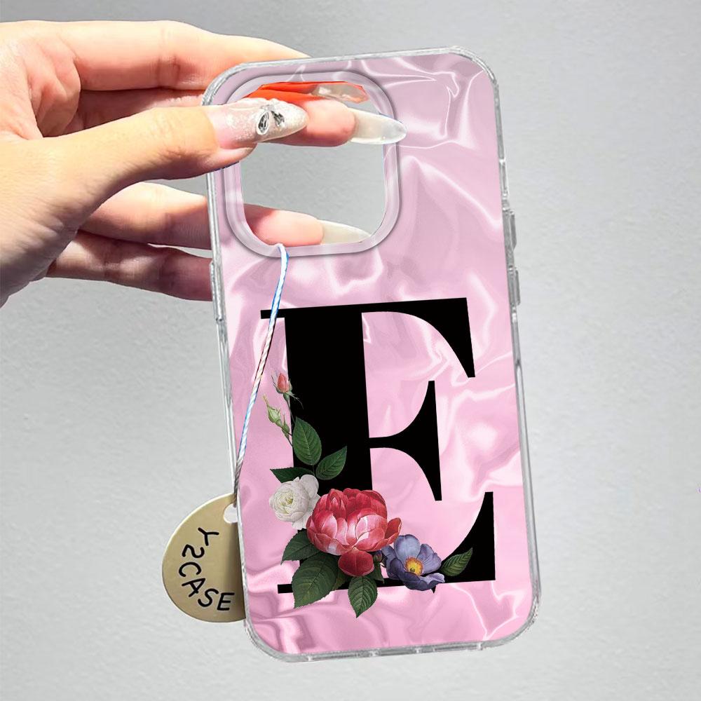 A-Z Black Letter Peony Flower Shockproof Phone Case For Samsung Galaxy A07 A17 A06 A16 A26 A36 A56 A12 A22 Shell Couple Cover