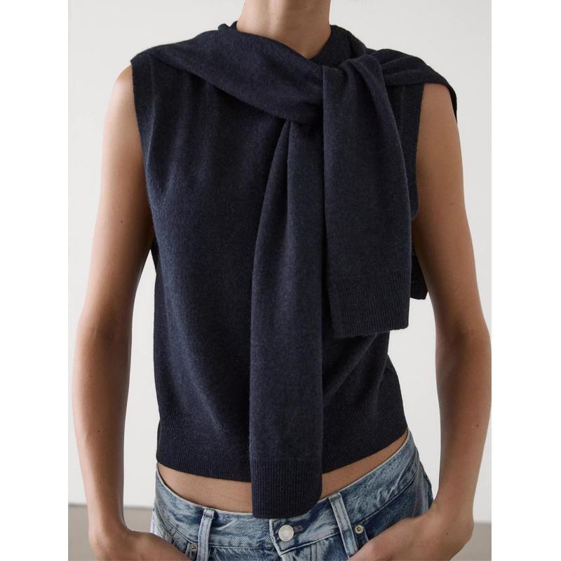 MD Fall and Winter New Women's Clothing French Wool Blend Fake Two-Piece Shawl Sweater Vest Vest 5735636