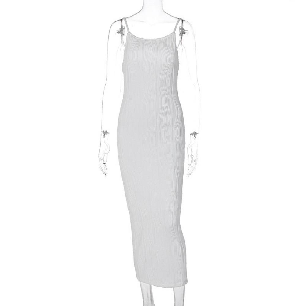 Vestito lungo da donna sexy, arricciato, senza maniche, aderente, tinta unita, estivo, da festa, con spacco sul retro, da clubwear, vestido, abiti da donna