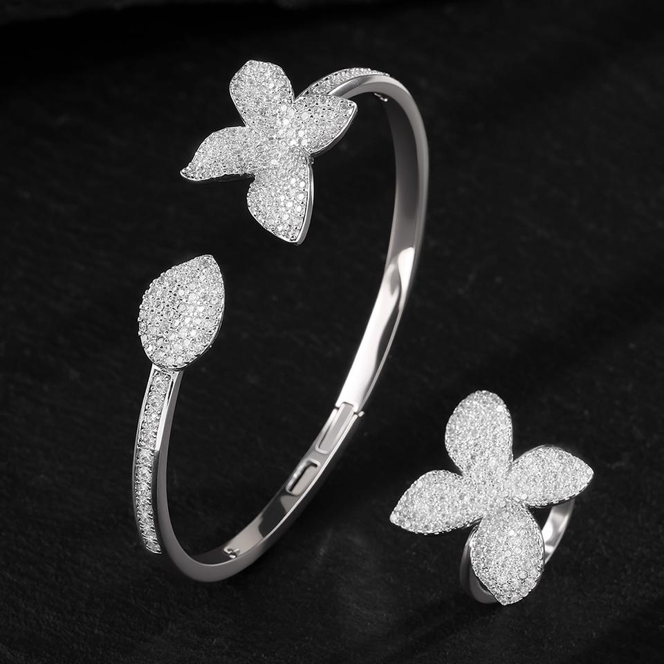 Exquisites Luxus-Blumen-Zirkonia-Armband-Ring-Set Geeignet für tägliche Reisen, Party, Bankett-Mode-Zirkon