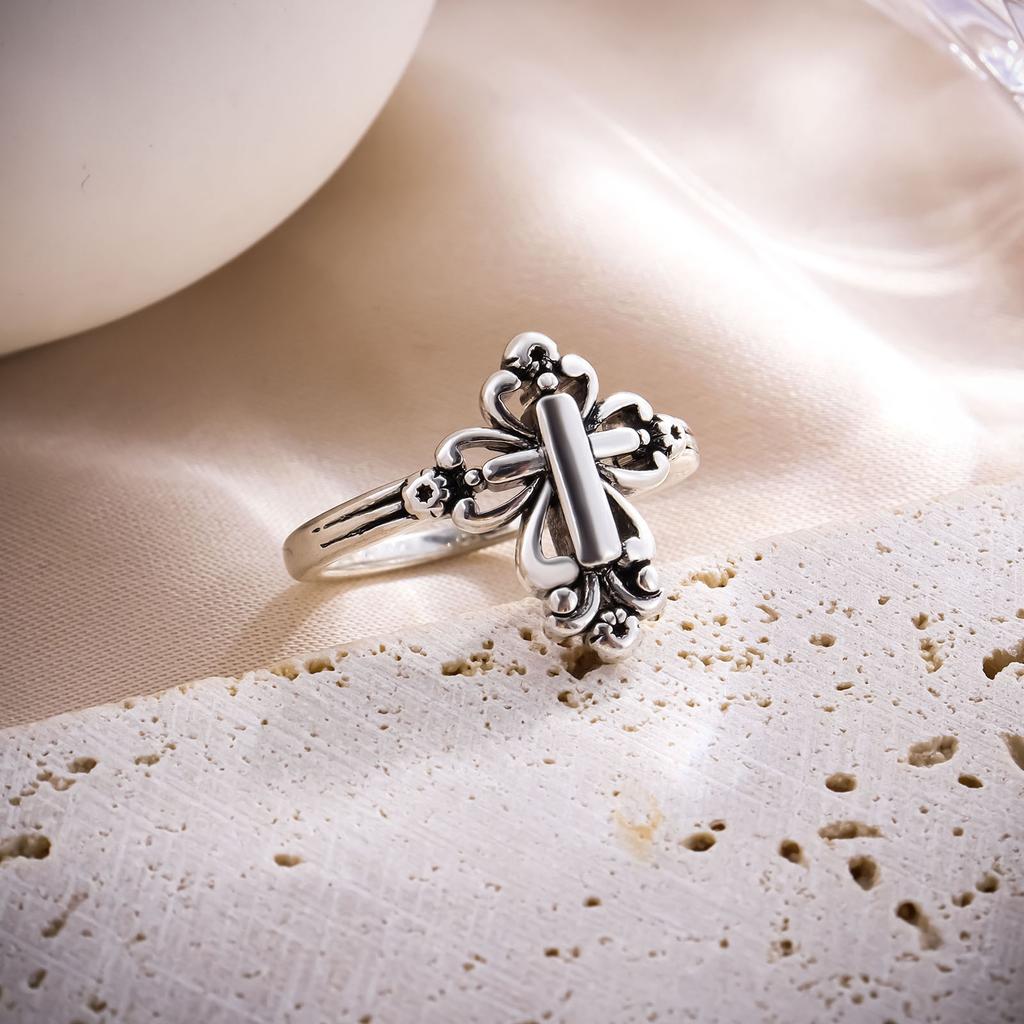 Exaggerated Rock and Roll Cross Flower Ring, Domineering Trendy Punk Retro European and American Trendy Men's