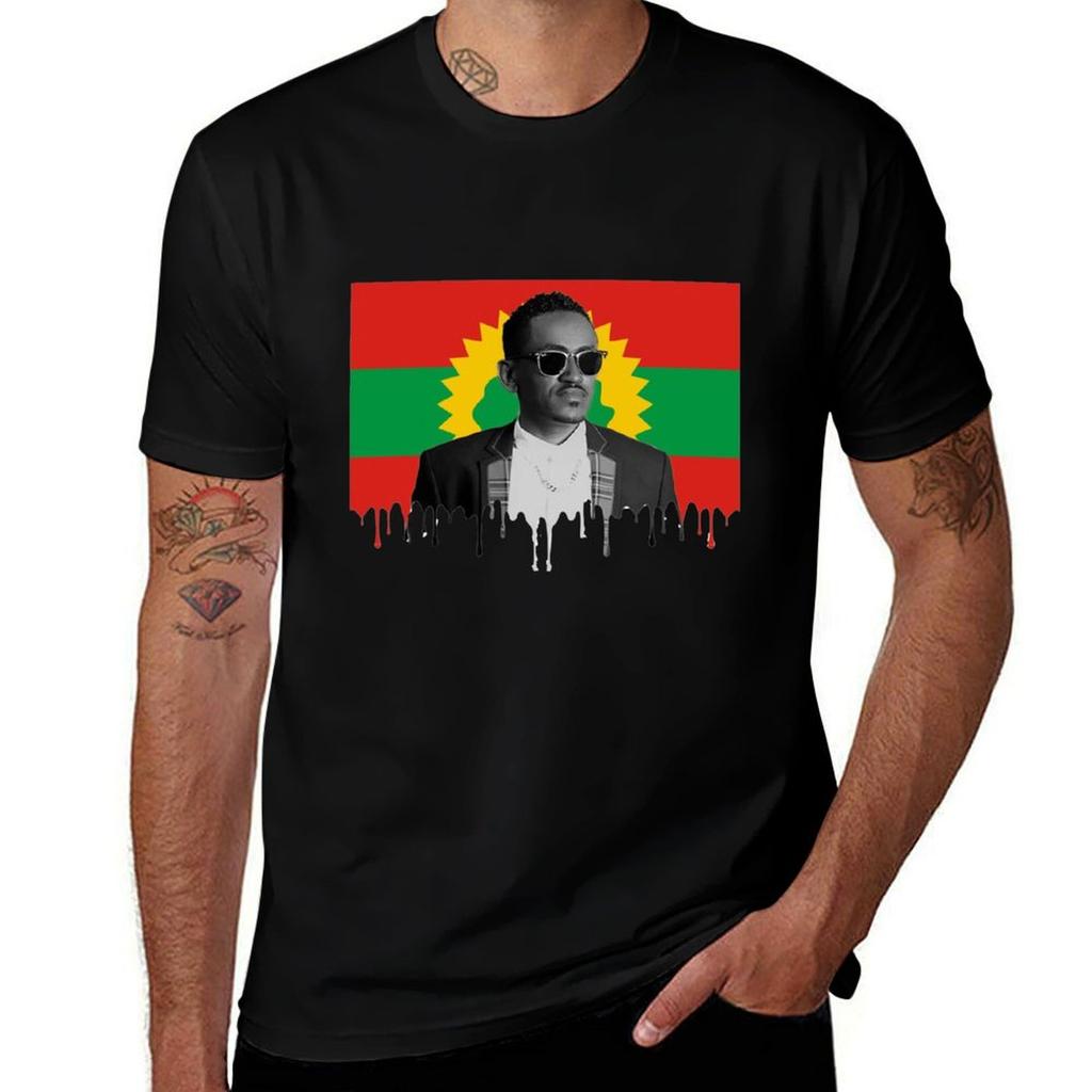 Hachalu Hundessa With Oromo Flag TShirt Big and Tall Solid Color TShirt