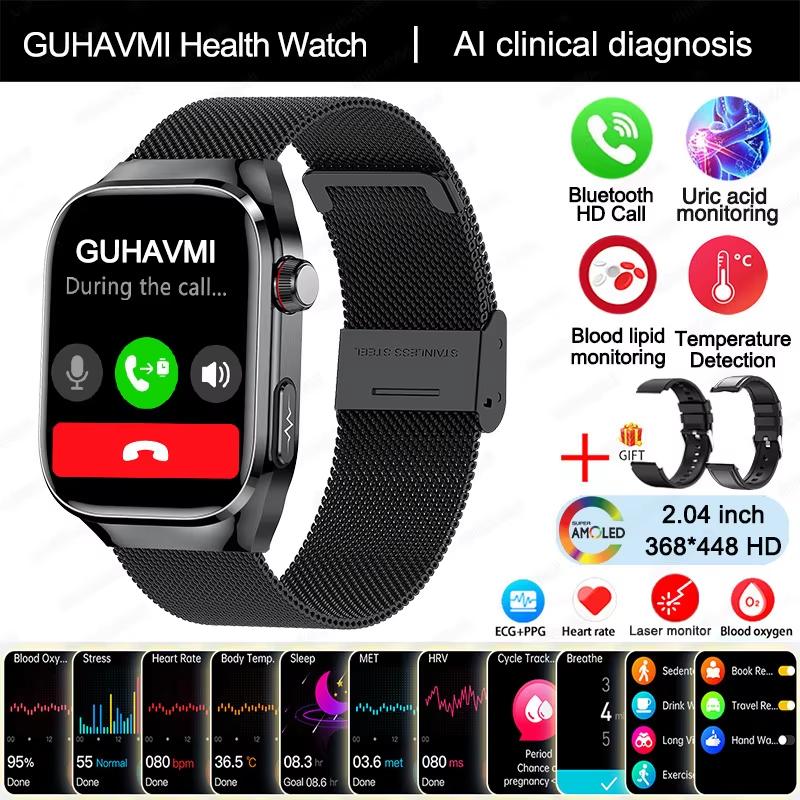 2025 Nové chytré hodinky na měření kyseliny močové, krevních tuků, EKG+PPG, pulzu, krevního tlaku, s Bluetooth voláním, sportovní pro Xiaomi, hodinky pro sledování zdraví