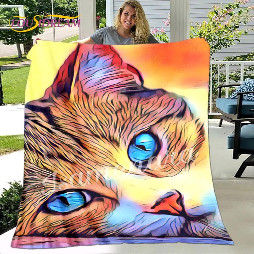 3D Cartoon Cute Gothic Cat Blanket,Flannel Blanket Throw Blanket,Warm Children's Blanket for Home Living Room Bedroom Beds Sofa
