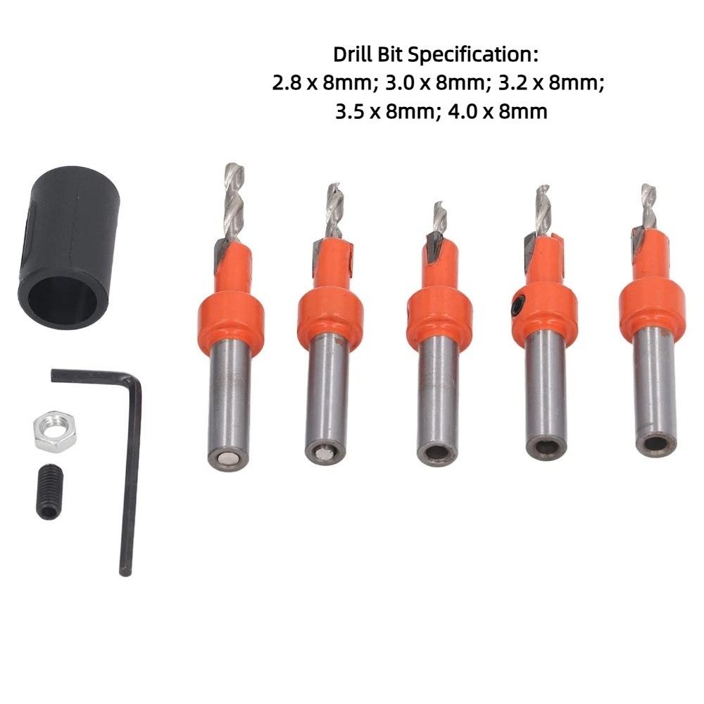 5pcs High Carbon Steel Countersink Drill Bit Set Round Shank Woodworking Drill Bit For Woodworking