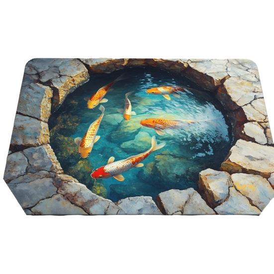3D Optical Illusion Fish Area Rug Realistic Ground Crack Floor Carpet Non Slip Indoor Doormat for Living Room Bedroom Entryway Bath