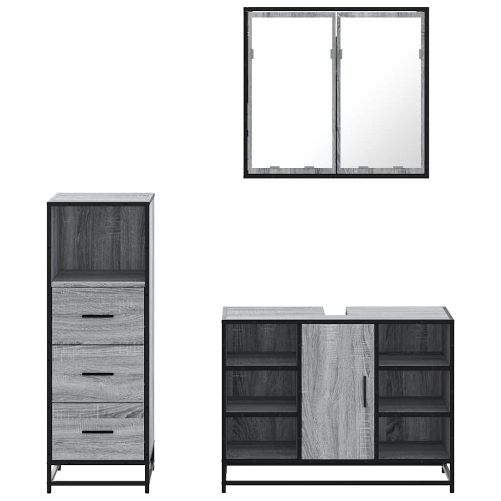 3 Piece Bathroom Furniture Set Grey Sonoma Particleboard